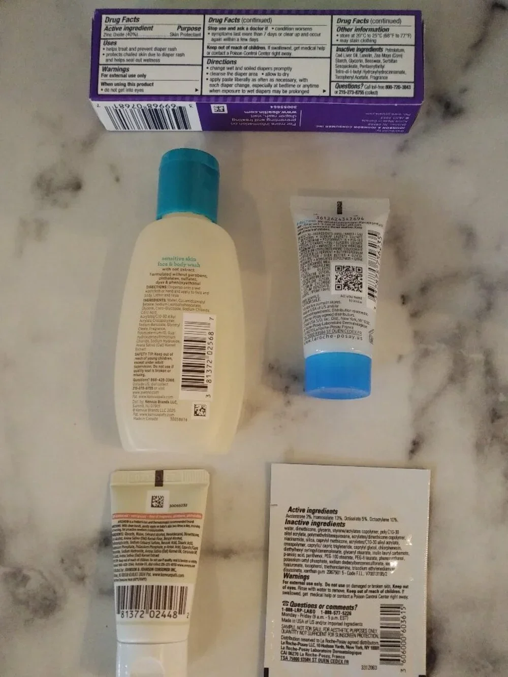 Baby / Kids Mini Skincare Set - Aveeno Wash, Moisturizer, Desitin, SPF 16 pieces